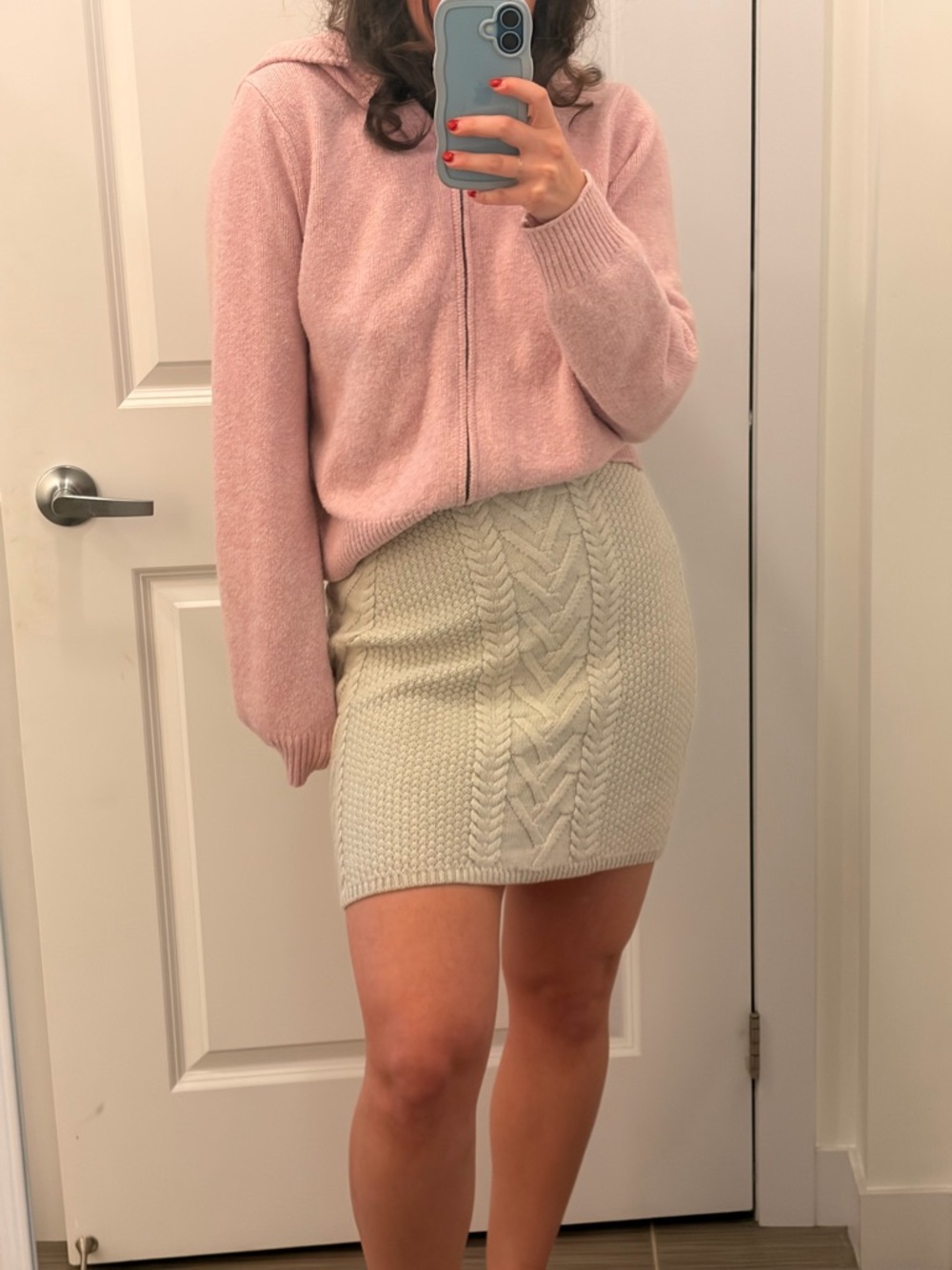 Babaton Cable Knit Mini Skirt in Light Cream